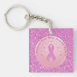 Breast Cancer Pink Ribbon Glitter Key Chain