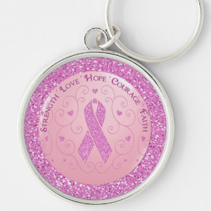Breast Cancer Pink Ribbon Glitter Key Chain