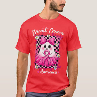 Breast Cancer Pink Ribbon Halloween Ghost Coquette T-Shirt