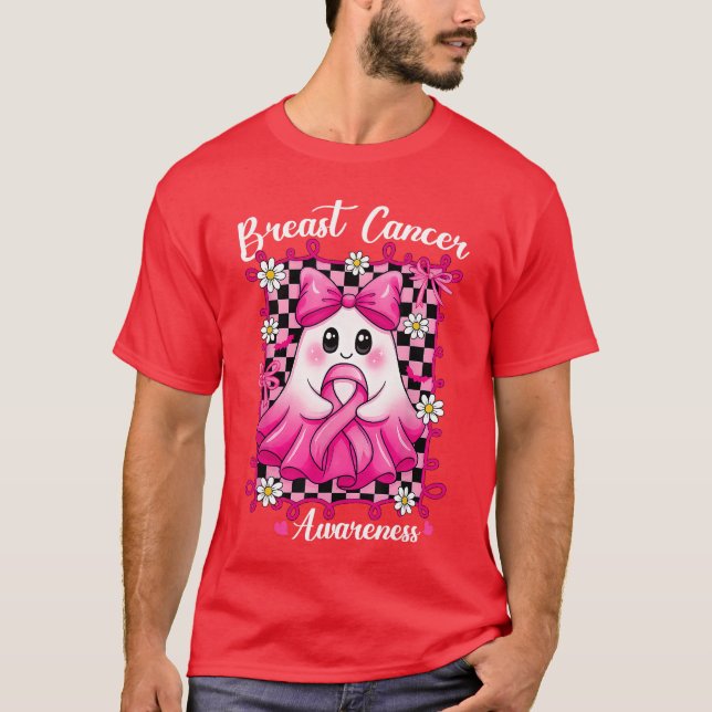 Breast Cancer Pink Ribbon Halloween Ghost Coquette T-Shirt (Front)