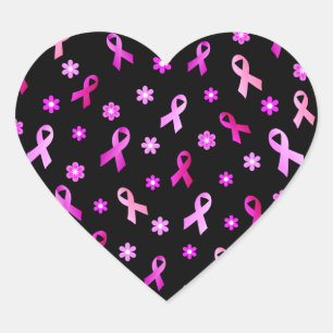 Breast Cancer Pink Ribbon Heart Sticker
