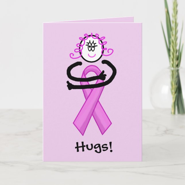 Breast Cancer Pink Ribbon Hug Greeting Card (Front)