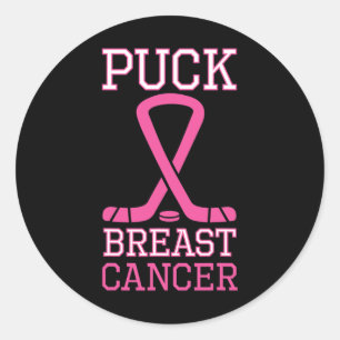 Breast Cancer Pink Ribbon Ice Hockey Cancer Day Classic Round Sticker