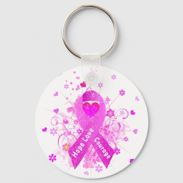 Breast Cancer Pink Ribbon Key Ring (Front)