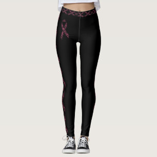 Breast Cancer Pink Ribbon Love Faith Cure Black Leggings