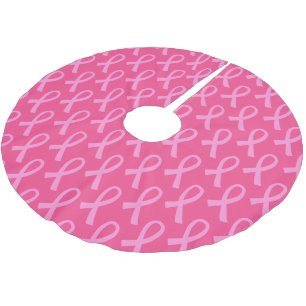 Breast Cancer Pink Ribbon Pattern Brushed Polyester Tree Skirt