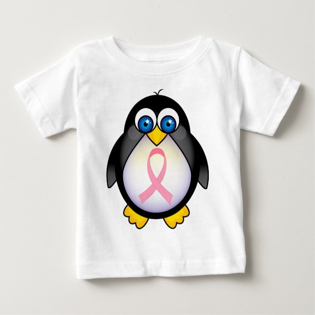 Breast Cancer Pink Ribbon Penguin Gift Baby T-Shirt (Front)