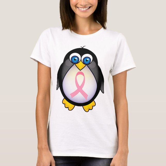 Breast Cancer Pink Ribbon Penguin Gift T-Shirt (Front)
