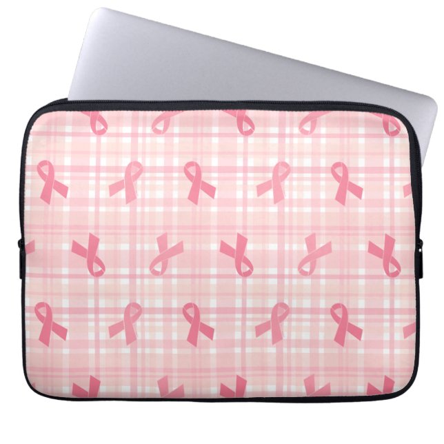 Breast Cancer Pink Ribbon Plaid Pattern Laptop Sleeve (Front)