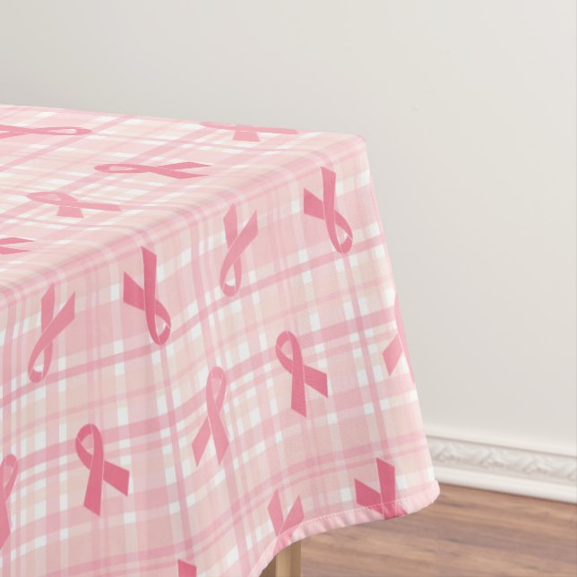 Breast Cancer Pink Ribbon Plaid Pattern Tablecloth (In Situ)