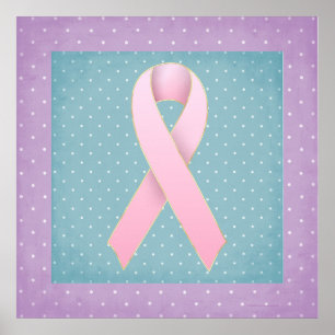 Breast Cancer Pink Ribbon Purple/Teal Poster