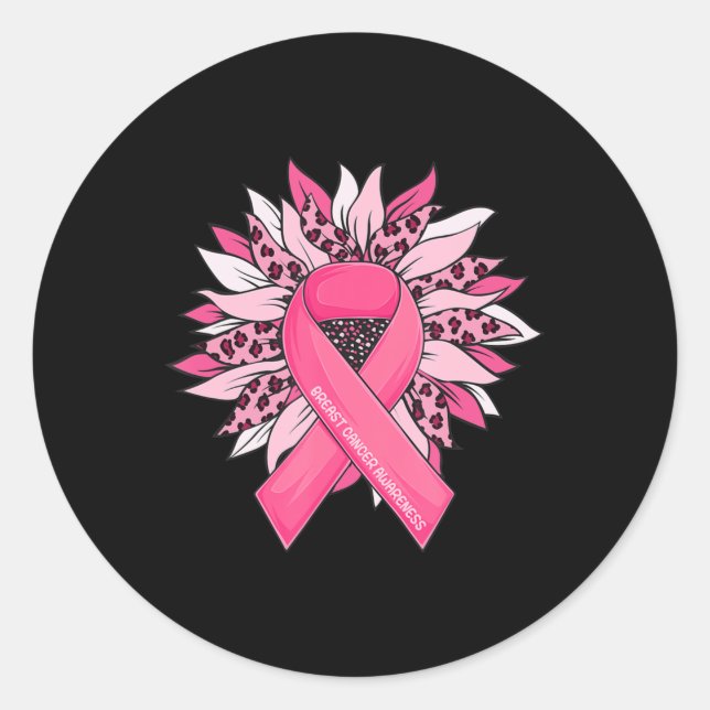 Breast Cancer Pink Ribbon Sunflower Breast Cancer  Classic Round Sticker (Front)