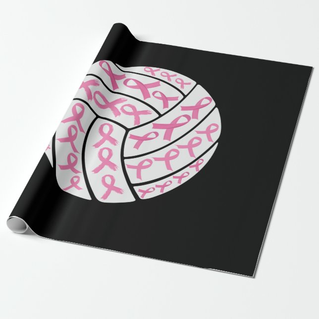 Breast Cancer Pink Ribbon Volleyball Awareness Wrapping Paper (Unrolled)