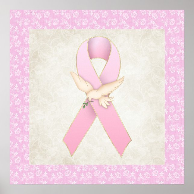 Breast Cancer Pink Ribbon with Dove Poster (Front)