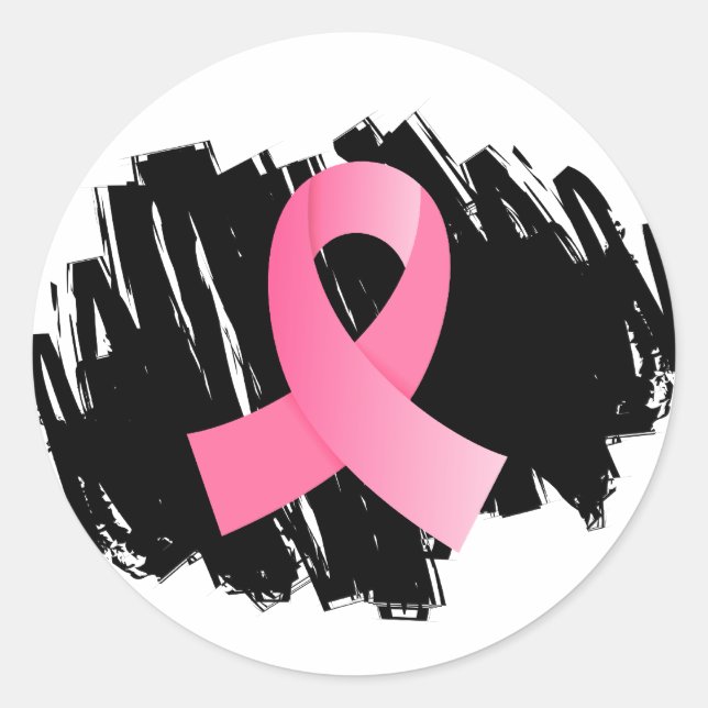 Breast Cancer Pink Ribbon With Scribble Classic Round Sticker (Front)