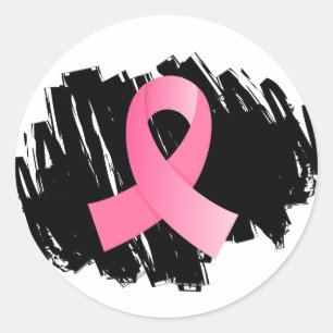 Breast Cancer Pink Ribbon With Scribble Classic Round Sticker