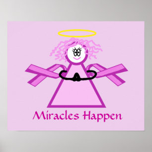 Breast Cancer Praying Pink Ribbon Angel Poster