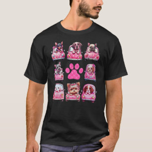 Breast Cancer Puppy Dogs Paw Print Cute Pink Octob T-Shirt