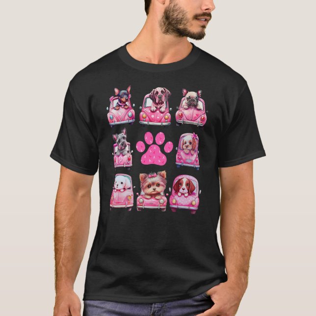 Breast Cancer Puppy Dogs Paw Print Cute Pink Octob T-Shirt (Front)