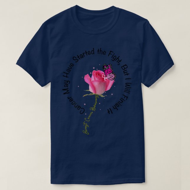 Breast Cancer Quote Rose Butterfly Pink Ribbon Mot T-Shirt (Design Front)
