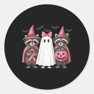 Breast Cancer Racoon Ghost Witch Pink Ribbon Hall Classic Round Sticker
