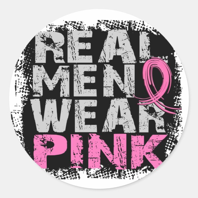 Breast Cancer Real Men Wear Pink Classic Round Sticker (Front)