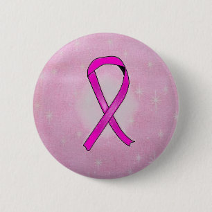 breast cancer ribbon sparkles 6 cm round badge