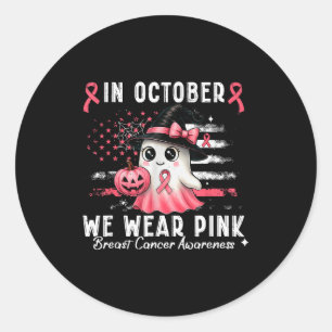 Breast Cancer Shirt For Women In October We Wear N Classic Round Sticker