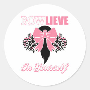 Breast Cancer Shirt Pink Bow Cheer Gift Classic Round Sticker