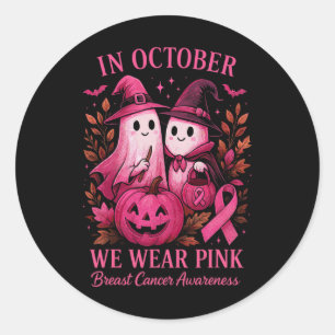 Breast Cancer Shirts Women Halloween In October We Classic Round Sticker