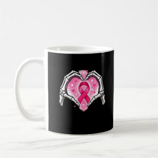 Breast Cancer Skeleton Hand Heart Sign Ribbon Awar Coffee Mug