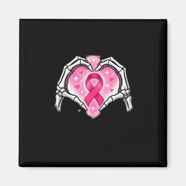 Breast Cancer Skeleton Hand Heart Sign Ribbon Awar Magnet (Front)