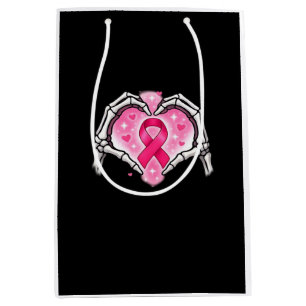 Breast Cancer Skeleton Hand Heart Sign Ribbon Awar Medium Gift Bag
