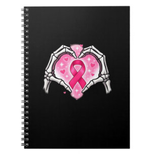 Breast Cancer Skeleton Hand Heart Sign Ribbon Awar Notebook