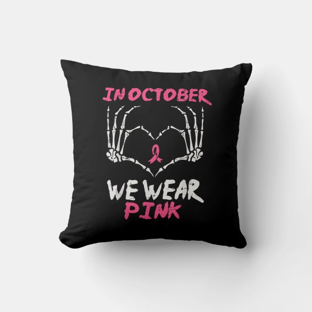 Breast Cancer Skeleton Hand Heart We Wear Women Cushion (Front)
