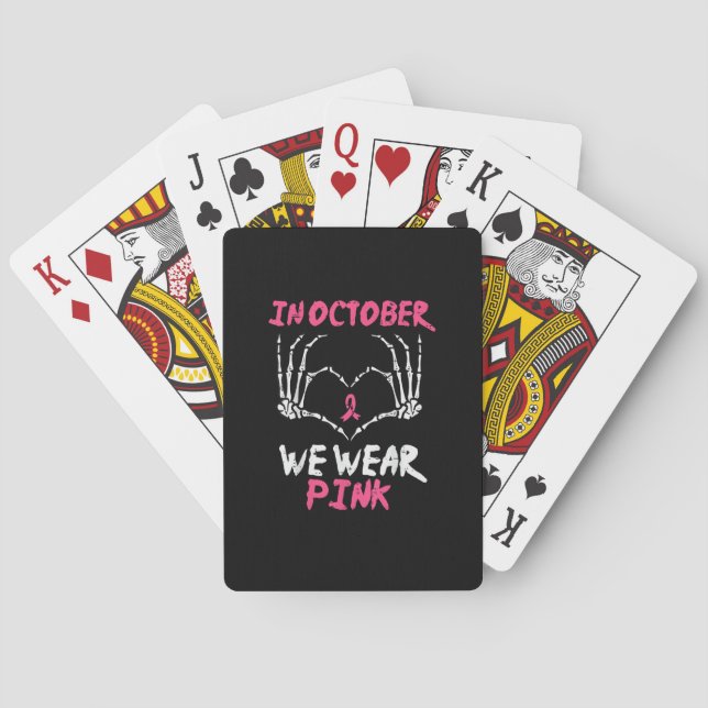 Breast Cancer Skeleton Hand Heart We Wear Women Playing Cards (Back)