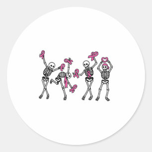 Breast Cancer Skeletons Dancing Awareness Men Wome Classic Round Sticker