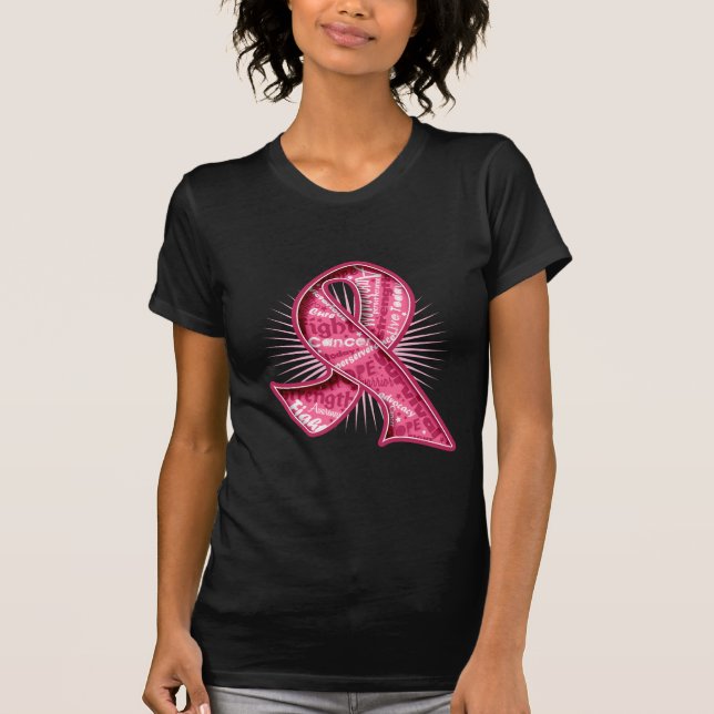 Breast Cancer Slogan Watermark Ribbon T-Shirt (Front)