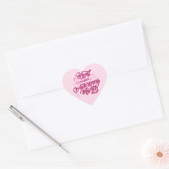 Breast Cancer Stickers-Pink Ribbon Heart Sticker (Envelope)