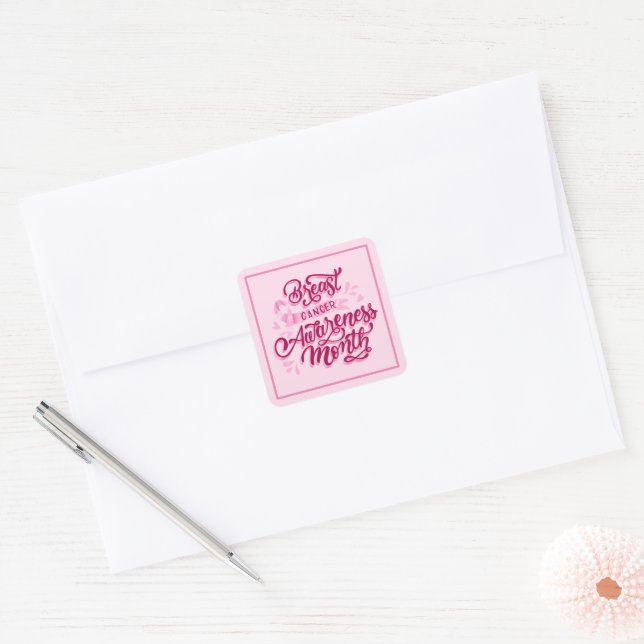 Breast Cancer Stickers-Pink Ribbon Square Sticker (Envelope)