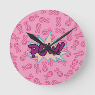 Breast Cancer Super Hero Round Clock