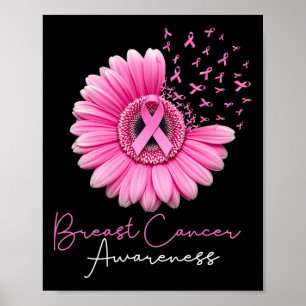 Breast Cancer Support Floral Pink Ribbons Fighter Poster