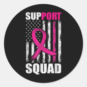 Breast Cancer Support Squad For Mum Flag Pink Ribb Classic Round Sticker
