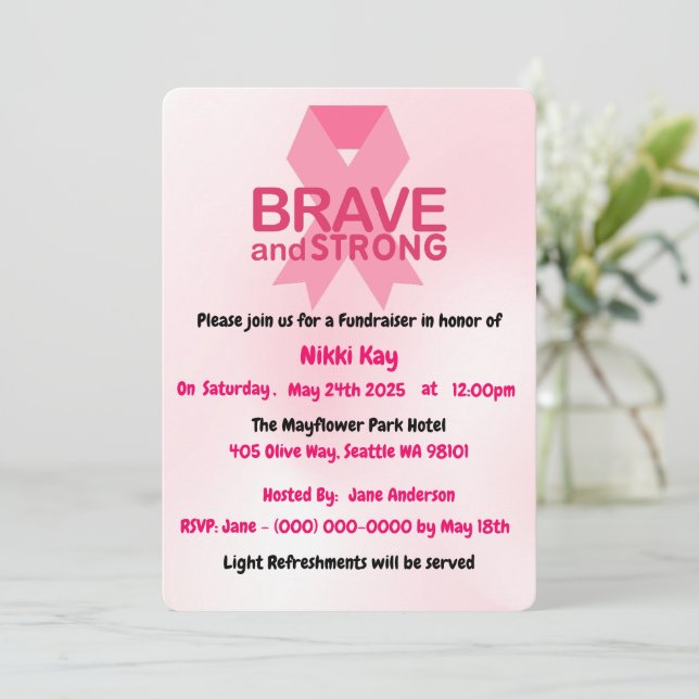 Breast Cancer Support Team Pink Ribbon Personalise Invitation (Standing Front)