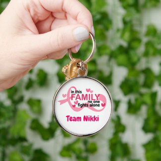 Breast Cancer Support Team Pink Ribbon Personalise Key Ring