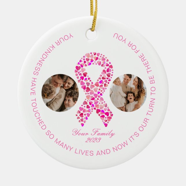 Breast Cancer Support Two Photo Collages Ceramic Ornament (Front)