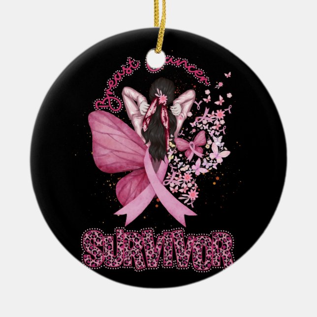 Breast Cancer Survivor Awareness Pink Ribbon Butte Ceramic Ornament (Front)