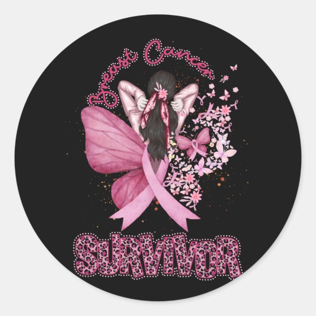 Breast Cancer Survivor Awareness Pink Ribbon Butte Classic Round Sticker (Front)