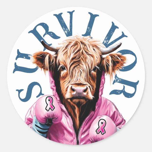 Breast Cancer Survivor Blue Classic Round Sticker (Front)
