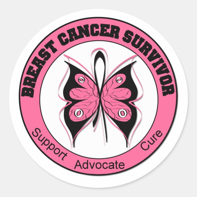 Breast Cancer Survivor Butterfly Classic Round Sticker (Front)